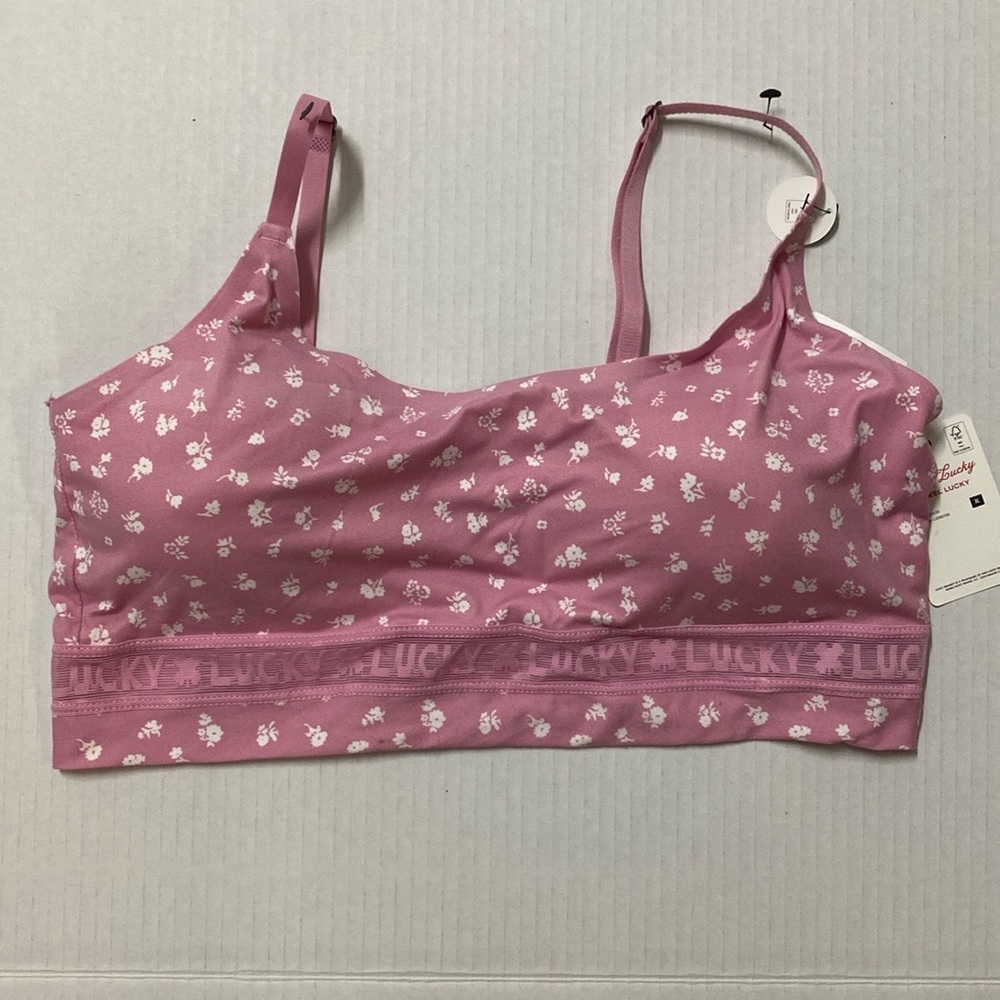 Lucky Brand pink floral and lace super soft lounge sports bra - Picture 5 of 8